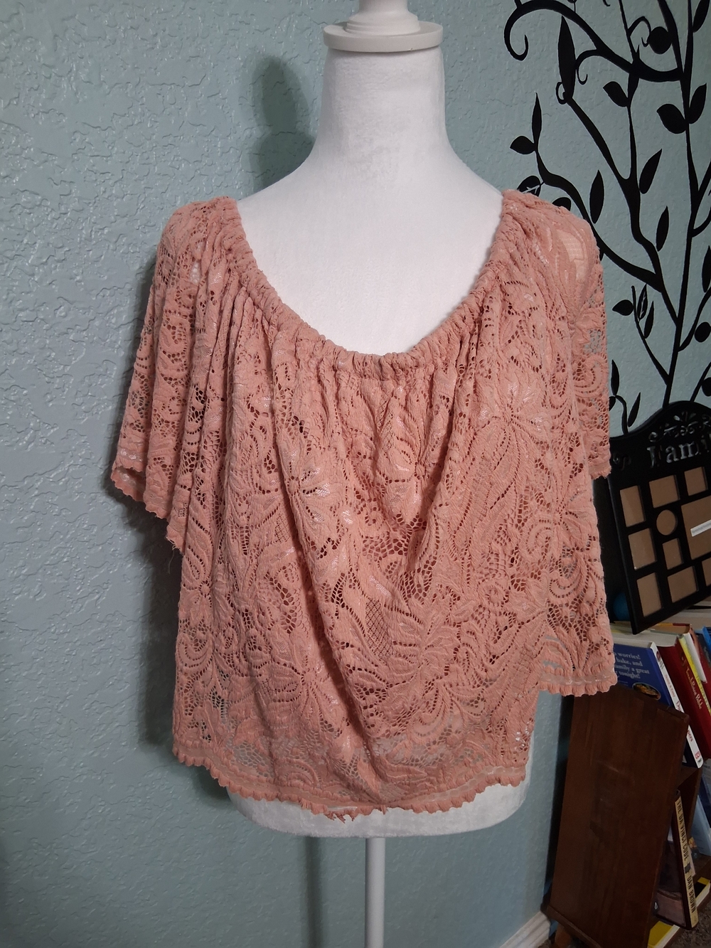 Ambiance Dusty Pink Lace Bardot Blouse